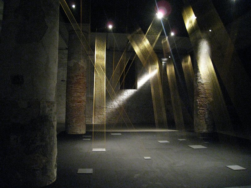 Others_02.JPG - Lygia PapeTtéia I, C. 2002Installation, gold thread in square formsCentral Exhibition, Arsenale.